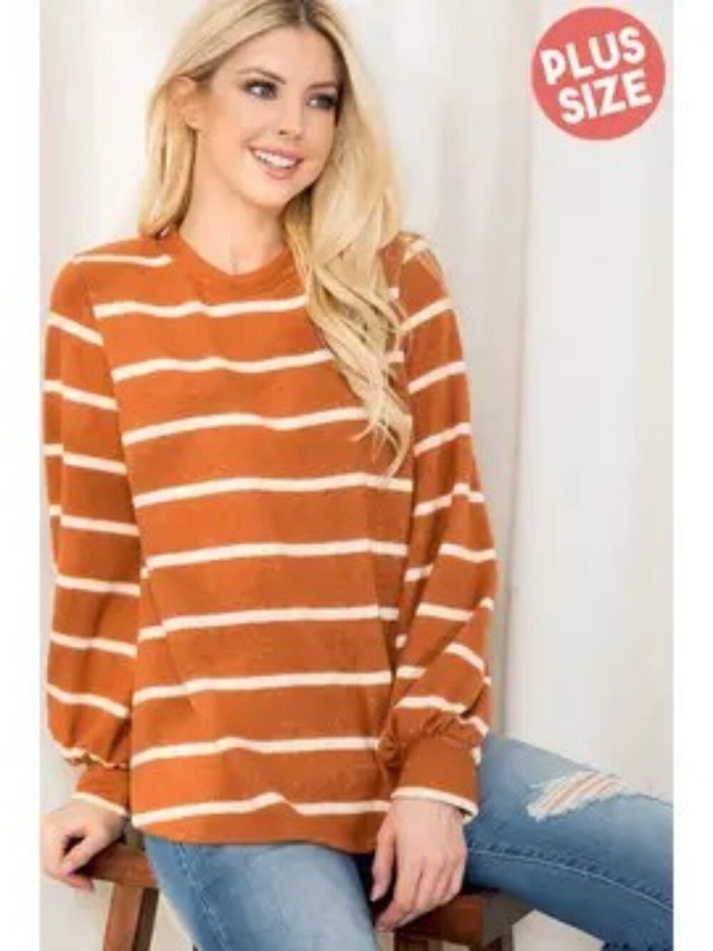 Striped Long-Sleeved Round Neck Swing Top